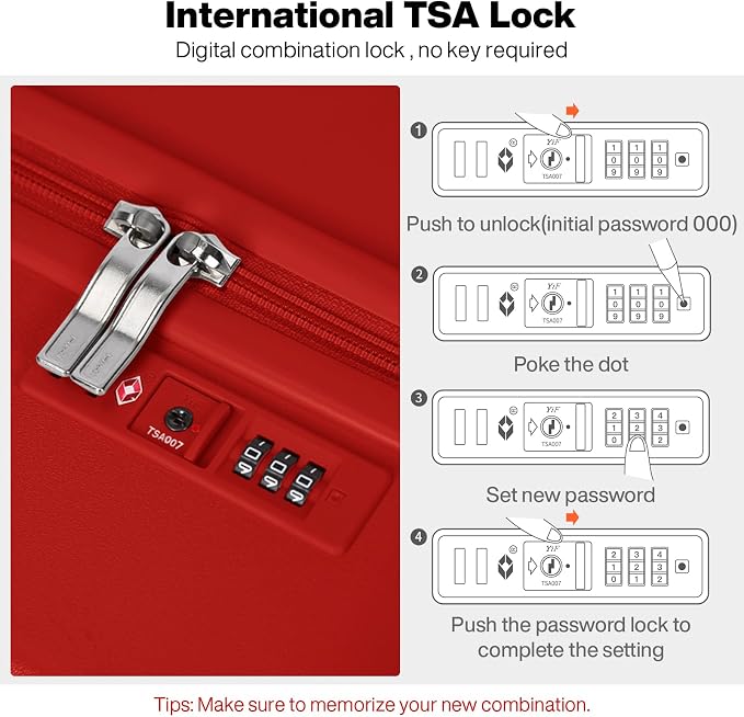 mixi Carry on Luggage, Suitcase with Spinner Wheels 16in Luggage Hardshell Lightweight Rolling Suitcases PC with Cover & TSA Lock, Red - Image 7