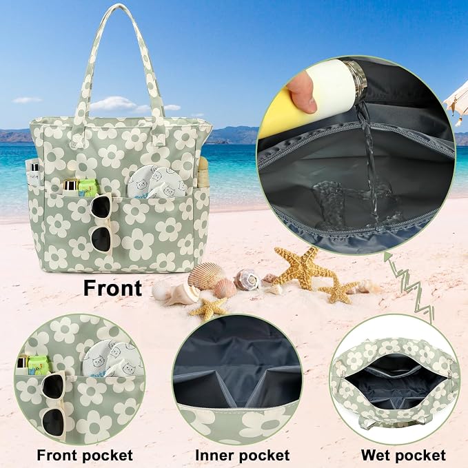 Bluboon Waterproof Beach Tote Pool Bags for Women Ladies Extra Large Carry On Bag With Wet Compartment for Weekender Travel - Image 8