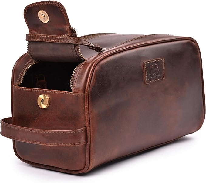 Premium Leather King Size Toiletry Travel Pouch – Handcrafted Dopp Kit with Waterproof Lining, Spacious Design for Travel Essentials, Elegant Cherry Finish - Image 6