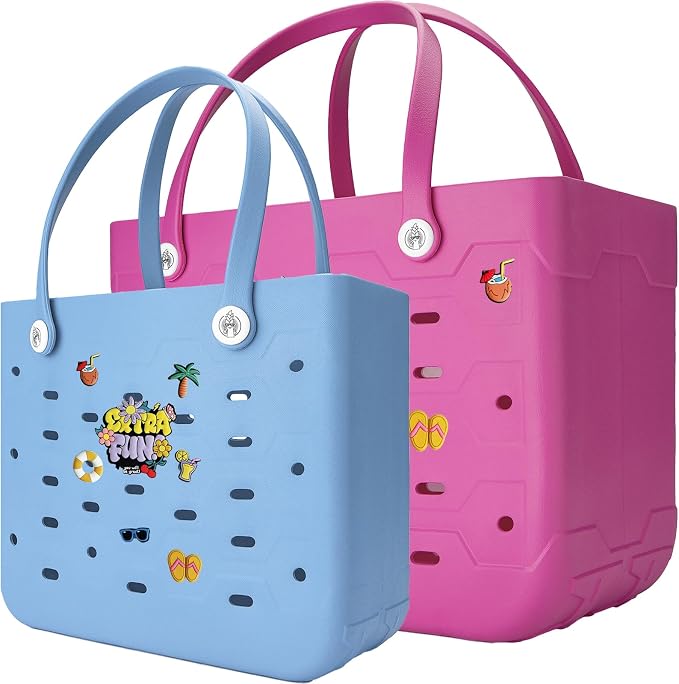 2-Pack Large Beach Bags XL & M Waterproof Tote, Sandproof, Washable- Essentials: Pool, Boat, Sports, Groceries by Unknown