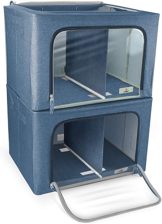 Sorbus Storage Bins with Divided Interior - Large Stackable & Foldable Organizer Containers with Metal Frame, Oxford Fabric, Large Window & Carry Handles - Organization for Bedroom, Linens & Clothes - Image 8