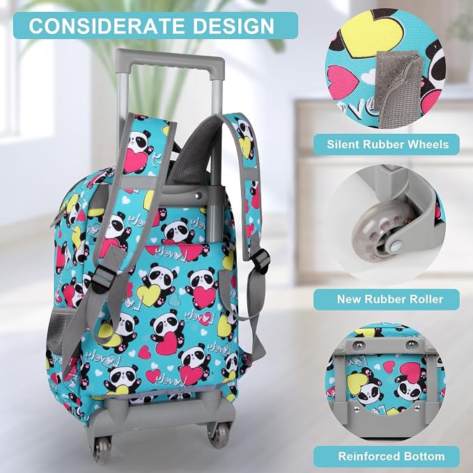 Tilami Rolling Backpack for Kids 18 Inch Double Handle Wheeled Bookbag for Boys & Girls for School & Travel,Panda - Image 5