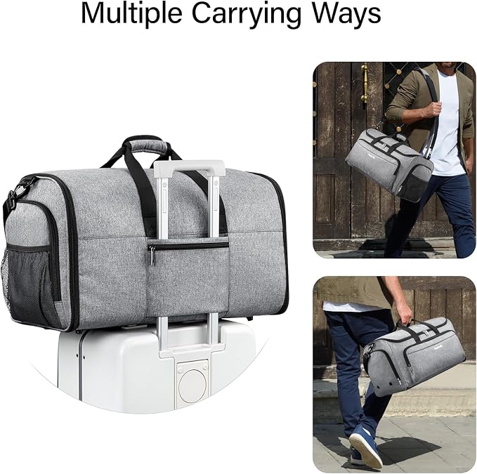 Hanke Carry On Garment Duffle Bag with Shoe Compartment, Light Grey | 55L Large Capacity with Multi-Pockets & Shoulder Strap, Wrinkle-Free, Water-Resistant, Portable Weekender for Business - Image 5