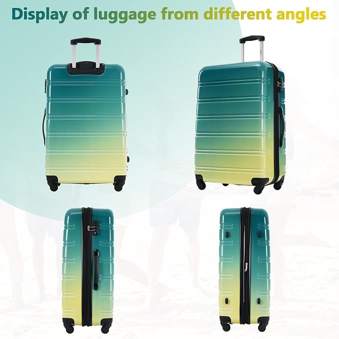 Merax Suitcase Set, Hardshell Luggage Sets 3 Piece with Spinner Wheels | Expandable Gradient Color Suitcase with TSA Lock Lightweight 20" 24" 28",Green and Yellow - Image 4