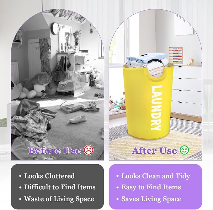 125L Large Laundry Basket with Handles, Foldable Clothes Hampers Stand Up Well, Portable Dirty Clothes Hamper, Rugged Laundry Basket for Flat, Dorm, Travel, Yellow - Image 7