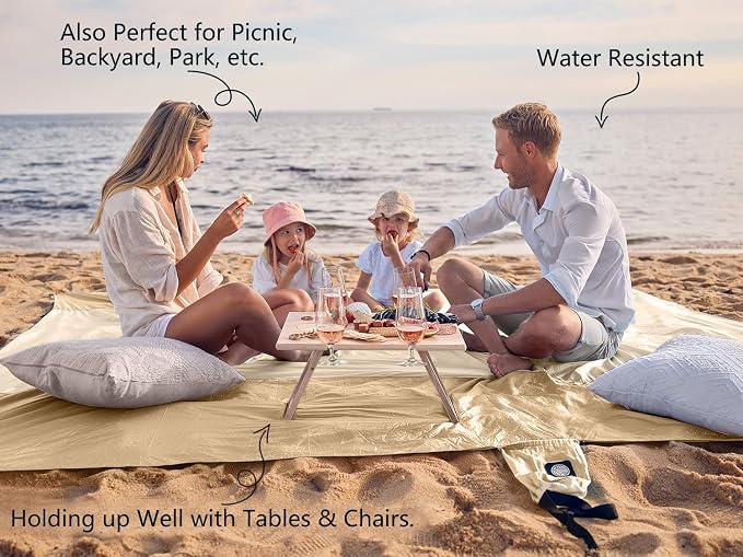 WEKAPO Beach Blanket Sandproof Waterproof, Extra Large Beach Mat, Oversized & Compact Sand Free, Quick Drying Beach Essentials for Vacation, Cruise, Picnic & Camping with Stakes - Image 4