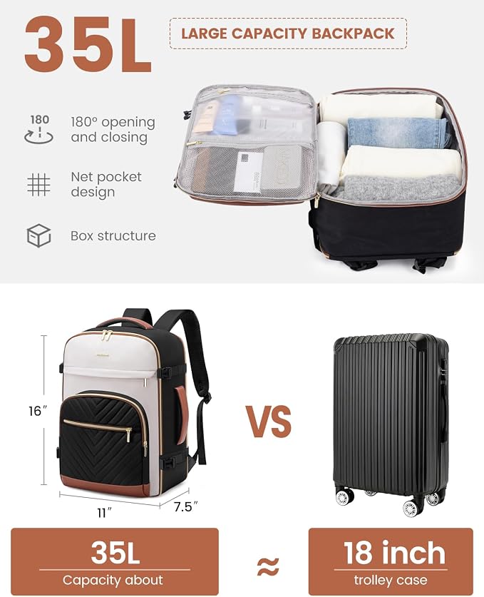 LOVEVOOK Travel Backpack for Women,35L Carry On Backpack for Airplanes,15.6 Inch Laptop Personal Item Travel Bag,TSA Approved Carry On Luggage,Waterproof Weekender Business Hiking Bag - Image 3