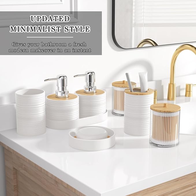 XLHOMO White Bathroom Set - 10PC Bathroom Accessories Set, Luxury Bathroom Accessory Set with Trash Can,Toilet Brush & 2 PC Soap Dispensers for Apartment Decor and Housewarming - Image 3
