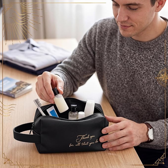 8 Pcs Men Toiletry Travel Bags Bulk Black Leather Toiletry Bags for Men Employee Appreciation Groomsmen Gifts Toiletries Kit for Business Trip Wedding Travel - Image 6