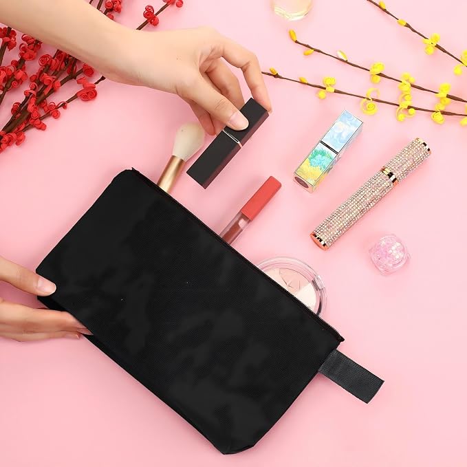 Reginary 60 Pcs Black Canvas Makeup Bag Bulk Portable Travel Cosmetic Pouch Versatile Blank Toiletry Bag with Zipper for Women DIY Craft Purse Pencil Case (9.8 x 5 x 2 Inch) - Image 6