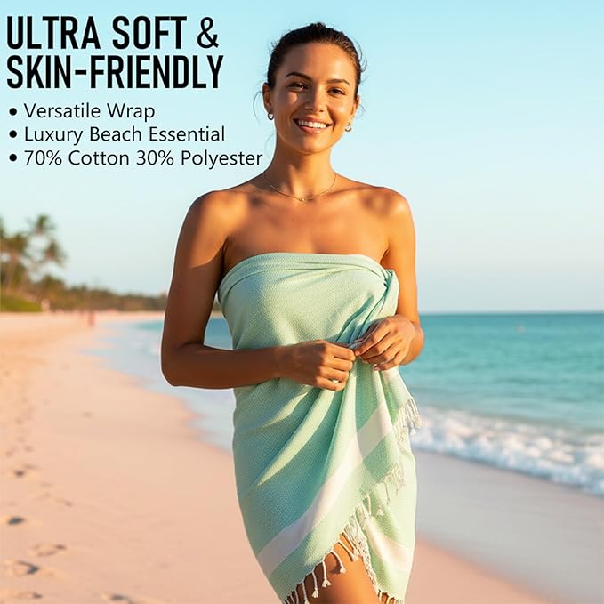 6 Pack Cotton Turkish Beach Towel Lightweight Thin Travel Vacation Essentials Oversized XL Towels Set for Pool Swim Bath Camping Cruise Accessories Absorbent Quick Dry Sand Free Bulk clearance Blanket