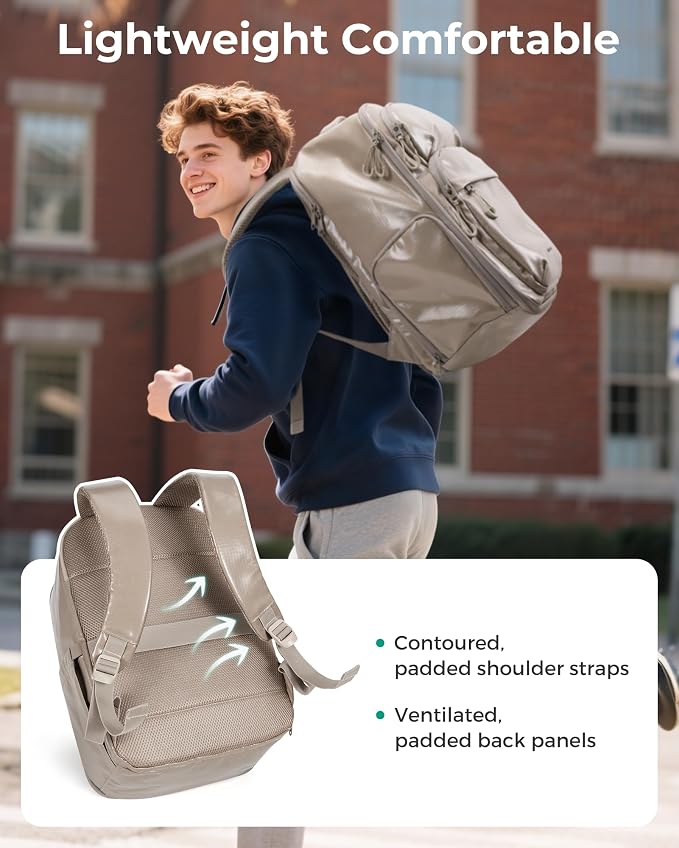 BAGSMART 30L Travel Backpack, 15.6 Inch Carry On Backpack Flight Approved, Water Resistant Weekender Bag Daypack, Camel - Image 7