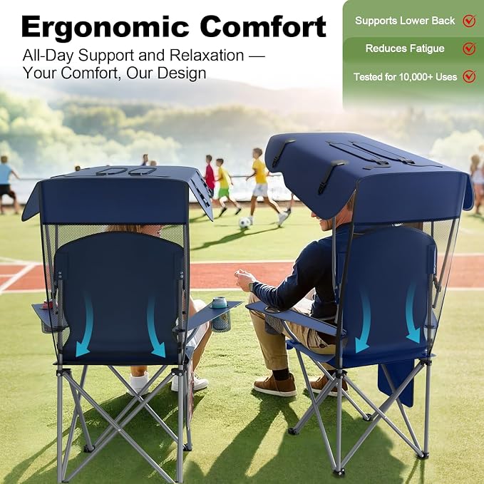 VTOY Portable Camping Chair with Canopy - Folding Chair with Canopy, Durable 600D Oxford Canopy Chair for Camping, Beach, Picnics, Fishing & Sports - Image 6