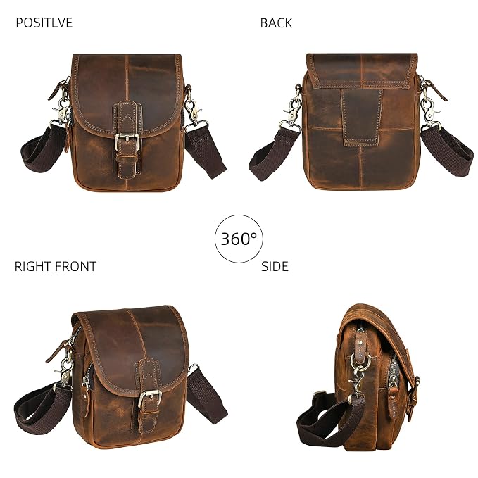 Water Resistant Canvas + Leather Hiking Riding Travel Fanny Waist Pack Small Phone Pouch For Men Women FB811-29 (100% Leather- Coffee) - Image 4