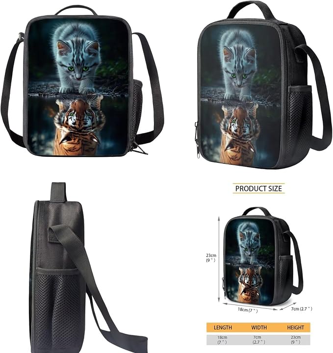 Cat Backpack and Lunch Box Set Girls 5-6/6-7/7-8 Tiger Elementary School Bookbag with Lunch Bag 4 in 1 Student Back Pack Lunchbox Pencil Case Water Bottle Holder Primary Schoolbag - Image 5