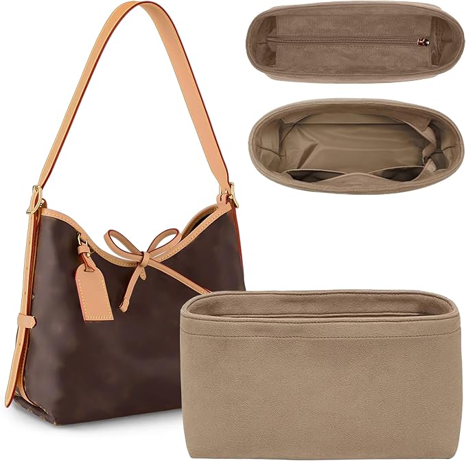 Doxo Velvet Purse Organizer Insert for LV Carryall PM, Carryall Bag Organizer Insert with Zipper Closure & YKK Zipper Pocket, Luxury Handbag Tote Lining Bag Shapers for Women (Beige, PM) by Doxo