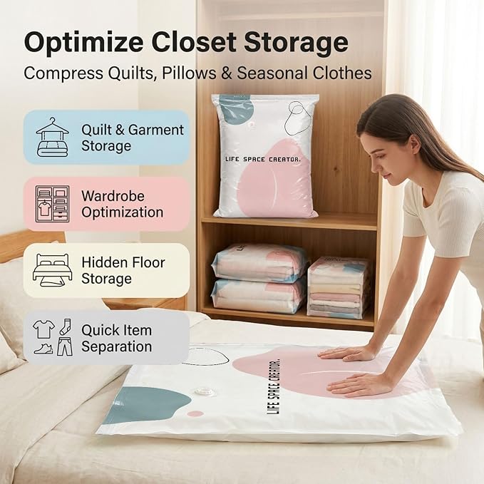 3PCS No Pump Vacuum Storage Bags, No Pump Large Vacuum Storage Compression Bags, Thick Airtight Reusable Organizer for Clothes Comforters Travel Moving Closet Storage (M) - Image 2