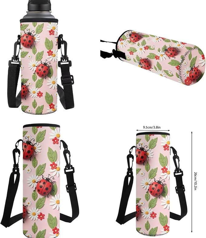 Cute Ladybug Backpack with Lunch Box Kids Girls 6-7/7-8 Daisy Flower Primary School Bookbags for 2nd Grade Kids 17in Book Bag Lunchbox Pencil Case Water Bottle Holder 4PCS Set - Image 7