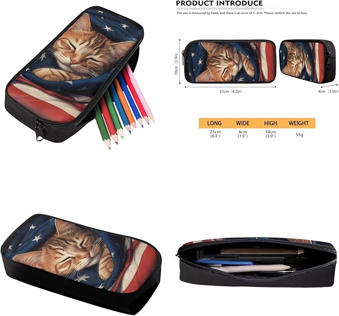 American Flag Cat Backpack for Girls Boys Backpack with Lunch Box Water Bottle Holder and Soft Pencil Pouch 4PCS Set Cute Bookbag with Compartments for School 17 inch Large School Bag for Kids - Image 6