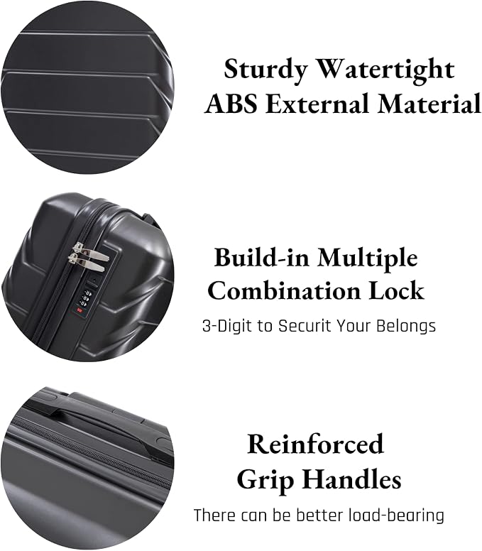 2-Piece ABS Hard Shell Lightweight Carry-On Luggage Set (14" & 20"), 360-Degree Spinner Wheels, Adjustable Telescopic Handle and Combination Lock for Travel, Dark Grey - Image 4