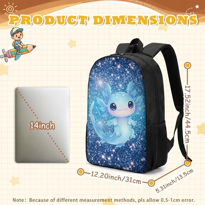 Blue Axolotl Backpack for School Girls 2nd Grade with Lunch Box 17in Elementary Bookbag and Lunch Bag Set 4 in 1 Galaxy Back Pack for Kids 6-8/5-7 - Image 4