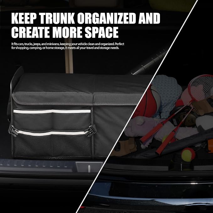 LIBZAKI Car Trunk Storage Organizer, Multi Compartment Collapsible Trunk Storage Box for Car Truck SUV-Black - Image 5