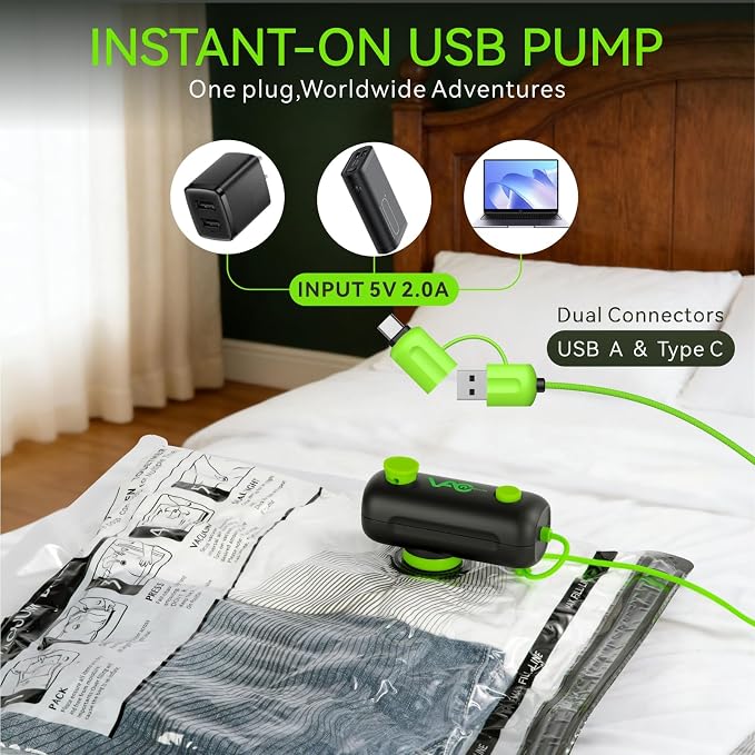 Vacuum Bags for Travel - USB Electric Pump, 15 Pack Carry-on Size Vacuum Seal Bags for Clothing - Space Saver Vacuum Storage Bags for Luggage, Travel Essentials. - Image 5