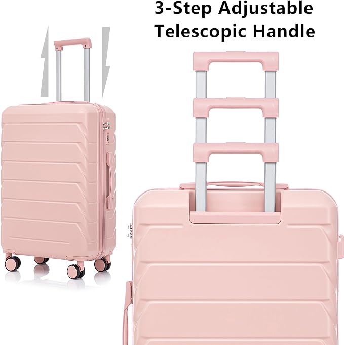 Hardside Luggage Sets, Lightweight Stripes Suitcase with Spinner Wheels, Pink-220 - Image 4