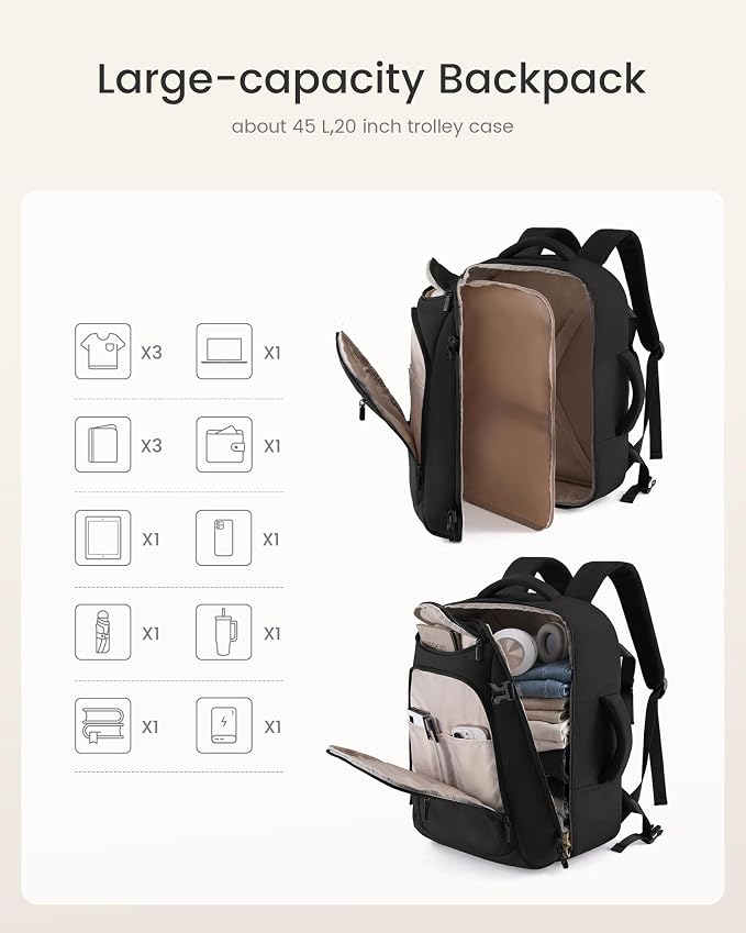 LOVEVOOK 40L Travel Backpack for Women & Men,Airline Approved Carry On Backpack with 3 Packing Cubes,TSA Waterproof Personal Item Bag,Weekender Overnight Essentials Backpacks fits 18" Laptop - Image 3