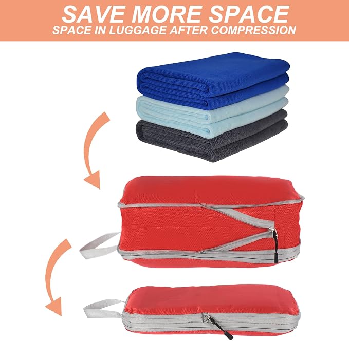 PATIKIL Compression Packing Cube for Travel, 5 Set Waterproof Travel Packing Cube Compression Nylon Luggage Organizer Bags Shoe Bag for Suitcases Backpack, Red - Image 4