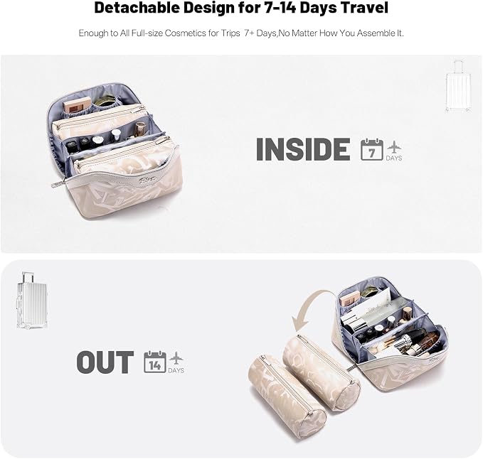 BOYATU Travel Makeup Bag for Women: Y2K Aesthetic Personalized Glossy 3 Pcs Set Cosmetic Organizer Bag - Trendy Statement Toiletry Pouch for Forward Women - Stand Out at Festivals & Trips(D-5-Apricot) - Image 4