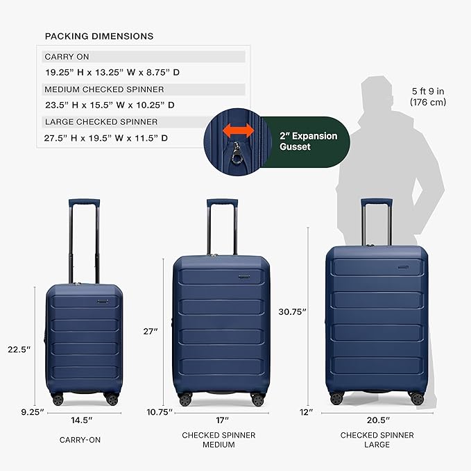 Traveler's Choice Pagosa Hardshell Expandable Luggage with Spinner Wheels, Navy, 2-Piece Set (22/27) - Image 4