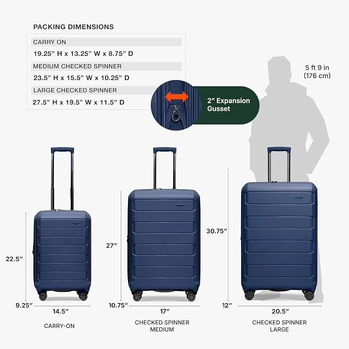 Traveler's Choice Pagosa Hardshell Expandable Luggage with Spinner Wheels, Navy, 3-Piece Set (22/27/30) - Image 3