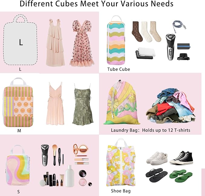 6 Pcs Compression Packing Cubes, Packing Cubes for Travel, Waterproof Luggage Organizer Bags Set, Cute Packaging Cubes for Women Kids Backpack Carry-Ons - Image 6