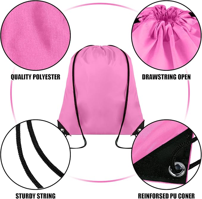 Grneric 100 Pieces Drawstring Backpack Bulk Cinch Sackpack Ployster Drawstring Bags for Gym Party Trip(Pink) - Image 2