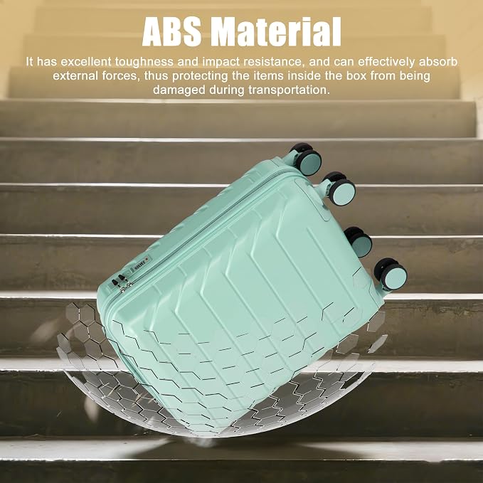 20 Inch ABS Hard Shell Travel Checked Luggage With Combination Lock, Blue - Image 2