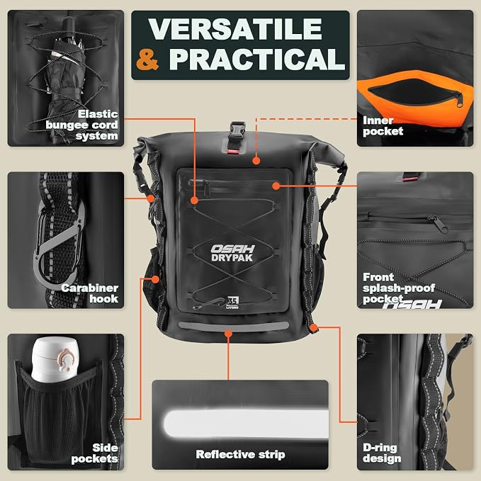 OSAH DRYPAK Waterproof Backpack Dry Bag 35L/55L/85L – Heavy Duty Roll-Top Hiking Backpack for Travel, Kayaking, Boating, Camping, Rafting and Fishing - Image 3