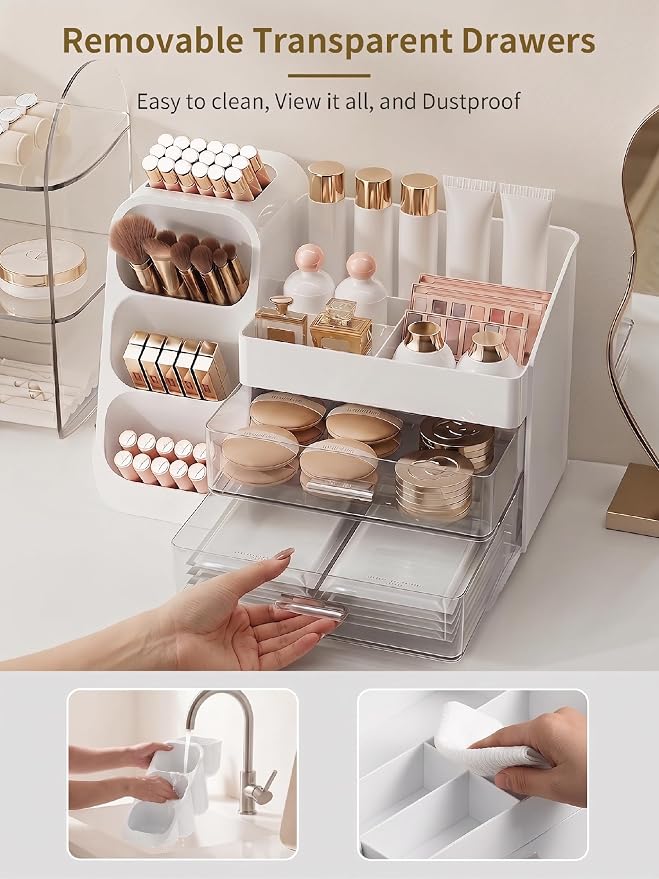Booklov Large Makeup Organizer for Vanity and Bathroom Countertop, White | Clear Acrylic Cosmetic Display Case, Beauty Brush Holder for Dresser Counter, Storage Skincare Eyeshadow Lipstick Perfume - Image 6