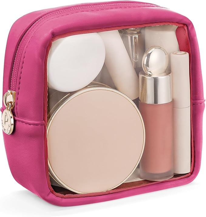 Pocmimut Clear Makeup Bag, Easy to Find Mini Makeup Bag for Purse, Travel Makeup Bag for Car, Compact Cosmetic Pouch for Daily Essentials,Hot Pink by Pocmimut