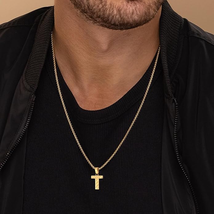 Zocomi Stocking Stuffers Christmas Gift - Initial Necklace Gifts for Men Boys, Stainless Steel American Flag Pendant Jewelry, Christmas Gifts Ideas for Kids Teen Boys