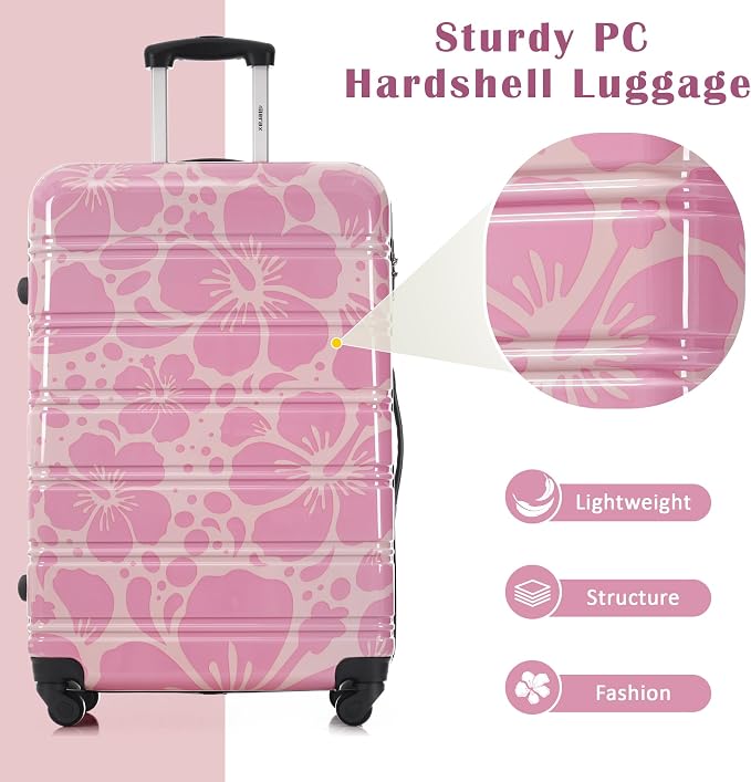 Merax Luggage Sets 3 Piece, Hardside Suitcase Set with Spinner Wheels | Lightweight 20+24+28 IN Suitcase with Carry on Luggage,Pink - Image 3
