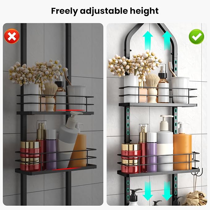Shower Caddy Hanging (Black), Adjustable Anti-Swing-Over The Shower Head Caddy, 3 Tier Height Bathroom Storage Organizer, Bathroom Shelves Basket Rack, Shower Caddies Rack with Adjustable Soap Basket - Image 5