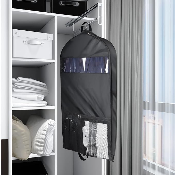 Univivi Garment Bags for Travel and Storage 43" Hanging Suit Bag Clear Suits Cover with Mesh Pockets for Coat, Shirt, Jackets, dresses - Image 5
