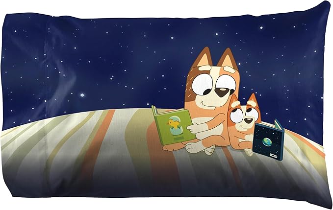 Jay Franco Kids Sheet Set with Fitted, Flat Sheets & Pillow Cover - Ultra-Soft Bedding with Pillowcase for Room Decor, Blue - Bluey & Bingo, 3 Piece Twin - Image 4