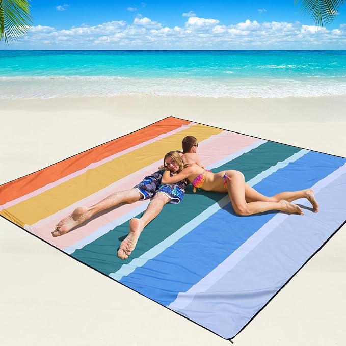 WIWIGO Beach Blanket Waterproof Sandproof Beach Mat 79" X 83"/10'x9'for 2-8 Adults Quick Drying Outdoor Picnic Mat Beach Accessories for Travel, Camping, Hiking by WIWIGO