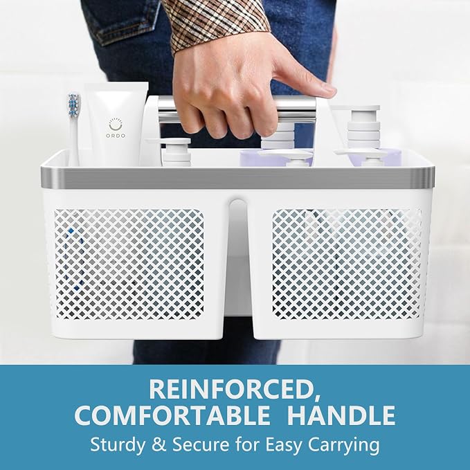 BYUNER Plastic Shower Caddy Dorm: Portable Bathroom Caddy Organizer with Handle and Holes, Cleaning Basket, Hard Shower Basket Storage Tote for Toiletry, College Dorm Room Essentials White/Silver - Image 9