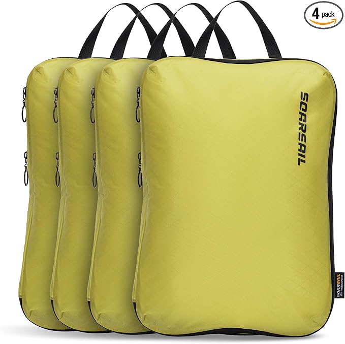 4 Pack Ultralight Compression Packing Cubes for Travel, Yellow | 100D Composite Nylon, Translucent Design, Water Repellent and Tear-resistant, Odor and Dust Protection, Compression Reliable by SOARSAIL