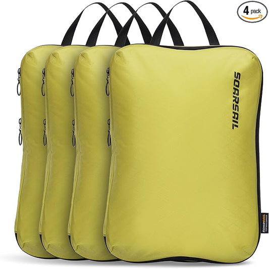 4 Pack Ultralight Compression Packing Cubes for Travel, Yellow | 100D Composite Nylon, Translucent Design, Water Repellent and Tear-resistant, Odor and Dust Protection, Compression Reliable by SOARSAIL