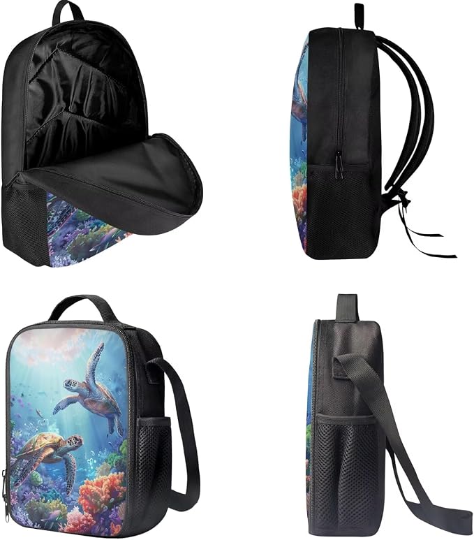 Forchrinse Sea Turtle Backpack for Boys 8-12 Elementary Middle School Bag with Lunch Box 3 in 1 Bookbag Set Kids Back Pack Travel Knapsack Daypack - Image 4