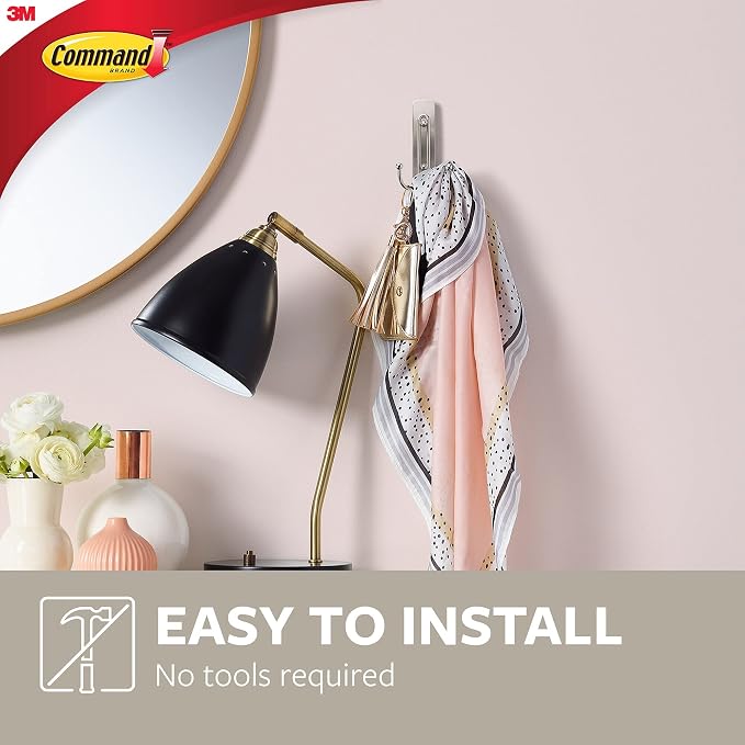 Command Decorative Hook, Brushed Nickel, Indoor use - 2 Large Metal Hooks and 3 Adhesive Strips - Hang Jackets, Purses, Handbags, Backpacks, Hats, Scarves, Dog Leads - Organise Damage Free - Image 3